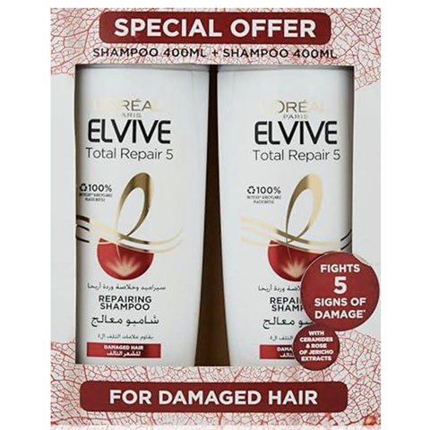Loreal Elvive Total Repair Shampoo For Damaged Hair (Special Offer) 2X400Ml