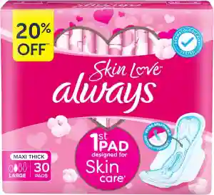 Always Cottony Soft Maxi Thicj Large Pads With Wings Pink 30 Per Pack